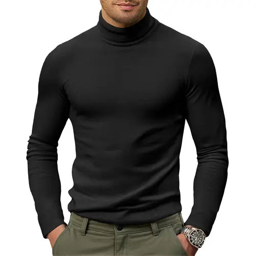 JMIERR Men's Casual Long Sleeve Turtleneck Shirts Lightweight Mock Pullover Sweaters Knitted T Shirt Slim Fit Tee Tops