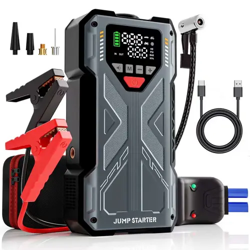 Jump Starter with Air Compressor, 10 in 1 Functional Jump Box 19800mAh Peak Power Pack with 150PSI Digital Tire Inflator, Portable Car Charger Jumper for 8.0L Gas or 6.5L Diesel, Led Lights, Storage