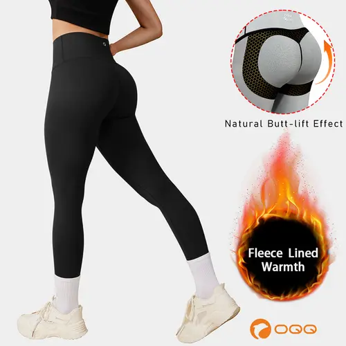OQQ Women's Fleece-Lined Thick Thermal High-Waist Glute Enhancing Leggings - Activewear Bottoms, Fitness Workout Pants, Athleisure Fitness Pants for Winter Hiking, Gym
