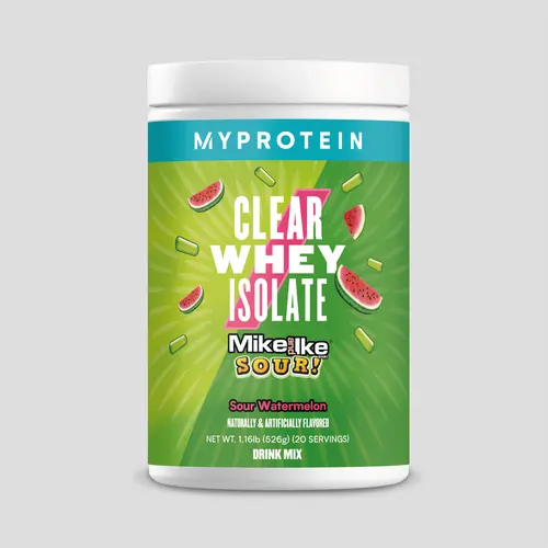 MYPROTEIN Clear Whey Isolate Protein Powder - MIKE AND IKE Sour Watermelon Flavor, Hydrolyzed Whey Isolate, 1.16 lbs, 20 Serv., Edible Dietary Nutrition Supplement for Fitness, Gym, Jar