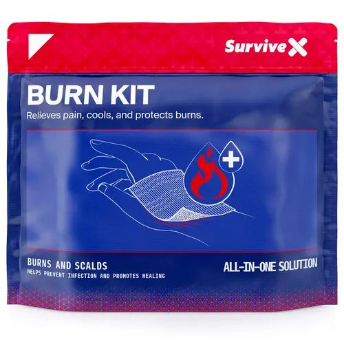SURVIVEX Burn Dressing Kit with Tea Tree Oil - Hydrogel Burn Pads, Cooling Gels, Non-Adhesive Dressings & Gauze - Complete First Aid for Instant Cooling, Soothing & Relief