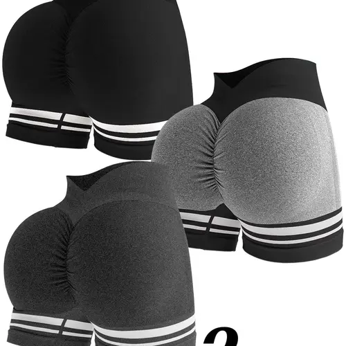 Women's Striped High Waist Gym Shorts, High Waisted Shorts, Activewear Shorts, Active Athletic Shorts, Sport Shorts, Breathable Comfortable Yoga Shorts, High Elasticity Fitness Casual Wear, Ideal for Workouts & Daily Use, Athletic Bottoms