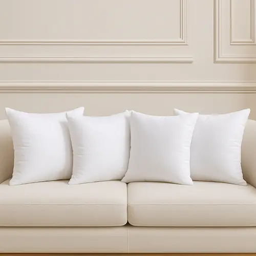 4-Pack White Cushions - Throw Pillows, Soft Cozy Fluffy Cushion Inserts -Hypoallergenic Filled Square Lightweight Stuffer Pillows for Living Room Bedroom, Home Decor 100% Polyester Microfiber Fabric