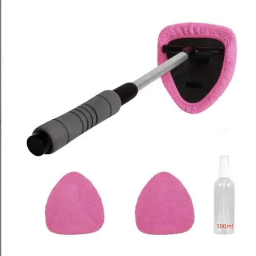 Automotive Windshield Cleaner Tool with Extendable Long Handle Kit - Car Detailing Products, 3 Microfiber Cloth Pad Heads, Windshield Brushes & Dusters for Interior/Exterior Streak-Free Cleaning of Cars, Trucks