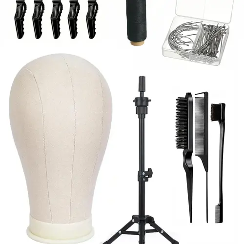 Complete Wig Styling Kit for Beginners, Includes 22-Inch Mannequin Head, Tripod Stand, T-Pins, Combs and Brushes, Halloween Ready Wig Installation Tool Set, Wig Styling Equipment