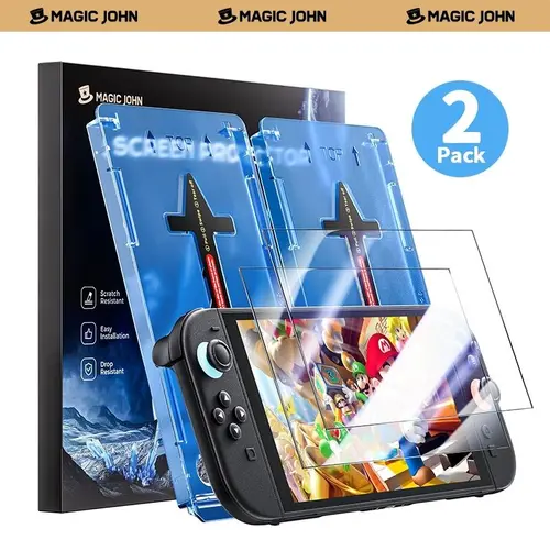 NEW - MAGIC JOHN Auto-Alignment OneTouch for Nintendo Switch 2/Switch OLED Screen Protector 7.9'' 2025 Tempered Glass, Accessories, 30 seconds Installation, Bubble Free, Anti-Scratch, Touch Sensitive, Ultra-Clear,back to school,back to school haul
