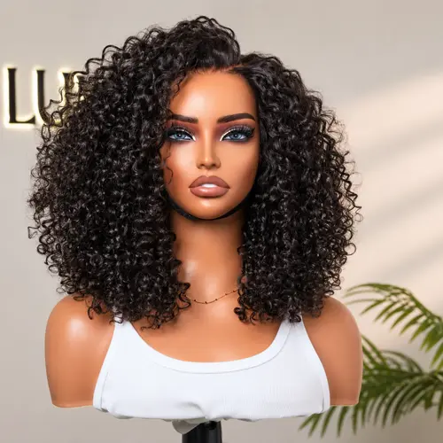 LUVME Fluffy Kinky Curly Glueless Wig 100% Human Hair 220% Density 5x5 HD Lace Closure Put-On-and-Go Pre-Bleached Pre-Plucked Pre-Cut #DealsForYouDays