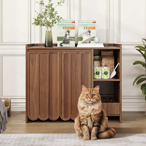 [Summergarden] Vabches Enclosed Litter Box Furniture, Large Wooden Cat House Cabinet with Removable Collector, Dog-Proof Shelf, Side Table, and Automatic Litter Box Compatibility