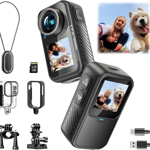 [DEALS FOR YOU DAYS] NUISK Magnetic Wearable Action Camera with WiFi Connection, Vlogging Camera with Optional 64GB/128GB Storage, Waterproof Case Included, Beginner-Friendly Digital Gadget for Travel Recording & Pet Shooting