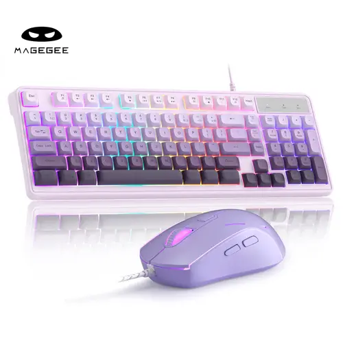 MageGee GK980 Creamy Keyboard and Mouse Combo, It Feels Purple And White Keyboard，Wired RGB Backlit Keyboard and Pink Gaming Mouse Combo,PC Keyboard and Adjustable Sensitivity Mouse for PC/loptop/MAC,back to school,back to school haul