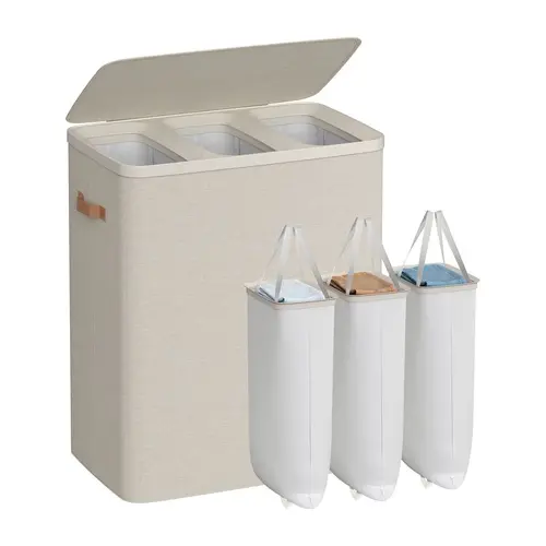 SONGMICS Laundry Basket, Easy Assembly, with Lid and Handles, Removable Inner Bags, Laundry Hamper,Joseph