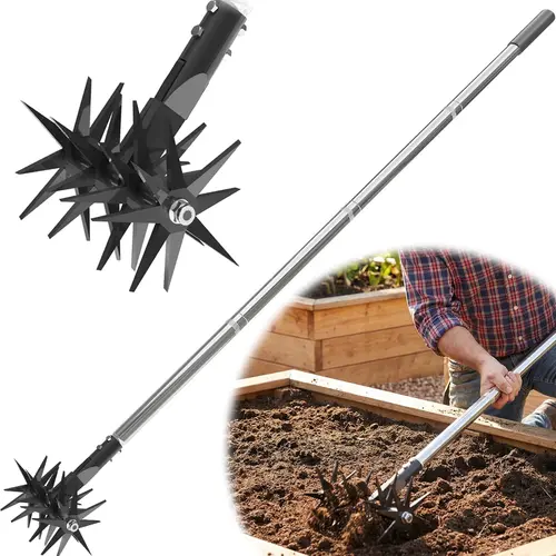 【Toolupgrade】CKLT 66in Handheld Rotary Cultivator, Garden Rotary Tiller Adjustable Steel Handle for Fertilizer Mixing Loosening Soil Reseeding Grass Lawn Weeding