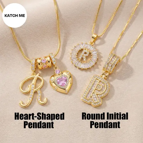 KATCH ME Women's Elegant 2-Pack Initial Letter Copper Pendant Necklaces, Rhinestone Stacking Necklace with Adjustable Chain, Basic 2 Set Jewelry Gift