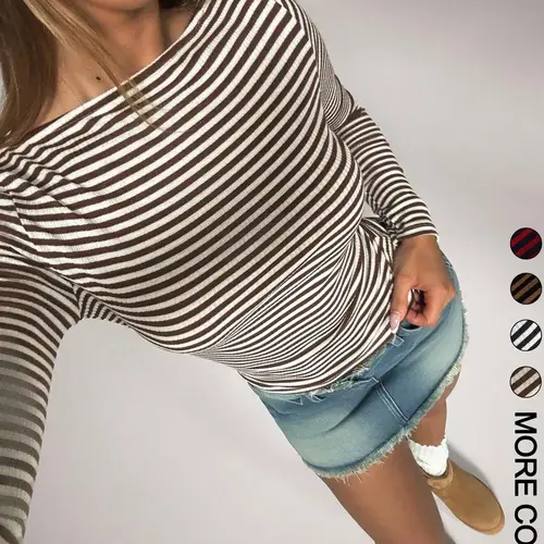 Valentine's Day Women's Casual Striped Slim Fit Long Sleeve T-Shirt, Comfortable Ladies Top for Daily Wear, Stylish and Versatile Design
