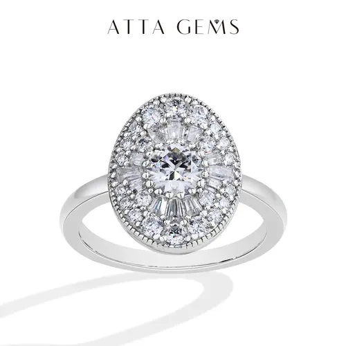 ATTAGEMS D Color VVS1 Grade 4.3g Lab-Created Moissanite Proposal Ring - 925 Sterling Silver Unisex Unique Jewelry to Elevate Your Style, Gift for Lovers R111