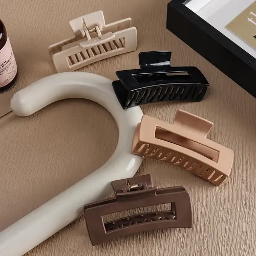 Female 4pcs Simple Plain Square Silicone Hair Clips Set - Shatterproof Non-Slip Barrettes, Gentle Hold for All Types, Minimalist Safety Design, Everyday Accessories Kit