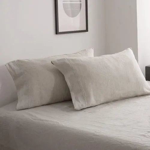 Simple&Opulence 2-Pack 100% French Flax Pillowcases - Washed Solid Color 1-Side Embroidery, Soft Durable Breathable Cooling Luxe Casual Luxury Bedding Linens - 2 Sizes Bedroom Decor Gift Option for TikTok Shop Summer Sale