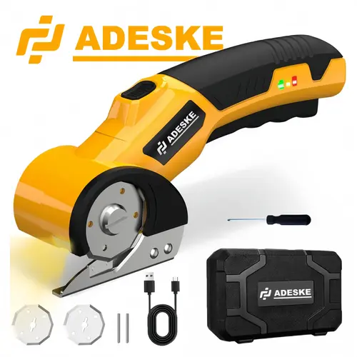ADESKE 4V Brushless Motor Cordless Electric Scissors - Heavy Duty Sewing Tool with Safety Lock, LED Blade Guidance, 2000mAh Battery, 45Min Runtime, 50N Cutting Force, 6mm Cuts for DIY Home, Sewing Projects (Cardboard Compatible)