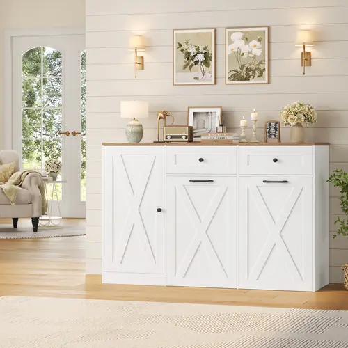 HOSTACK 47" Farmhouse Double Trash Can Unit - 12.5 Gal Hidden Kitchen Storage with Pull-Out Garbage Bins, Modern Storage Sideboard Buffet for Kitchen & Dining Room, Modern Storage Cabinet,dorm essentials,home decor