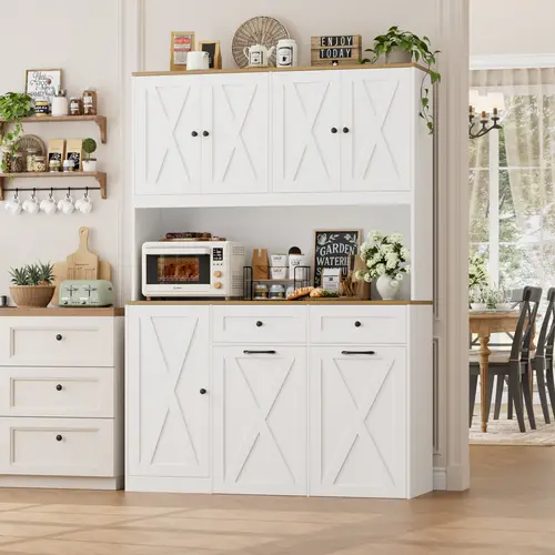 HOSTACK Sturdy Durable Rectangular Home Trash Can Cabinet (47.2" W x 14.9" D x 70.86" H) - 2-Package Shipping, 47" Wide Double Pull-Out Hidden Bin Storage, Kitchen Pantry Cabinet with Drawers