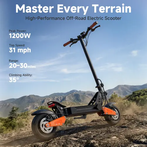 AOVOPRO Off-Road Electric Scooter | Peak Power 1200W | Top Speed 31 MPH | Range 20–30 Miles | 10-Inch Off-Road Tires | Dual Suspension | Front & Rear Mechanical Disc Brakes | Foldable Design【G67]