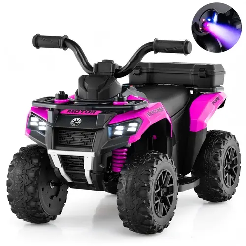 Costzon Kids ATV, 6V Four Wheeler Quad Electric Vehicle with Spray Function, Storage Box,, 4 Anti-skid Tires, 1.2 MPH Max Speed, Brilliant Lights, Toddler Bench Vehicle Toy for 18+ Months Old Kids Gift,back to school