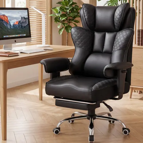 Heavy Duty King-Sized Luxurious PU Leather Classic Gaming Recliner Chair - Ergonomic Computer Gaming Chair with 400lb Capacity, 150° Recline, Adjustable Footrest & Height, Armrest, Wide Embossed Throne Design, Spring Support, Man Cave Indoor Furniture, Er