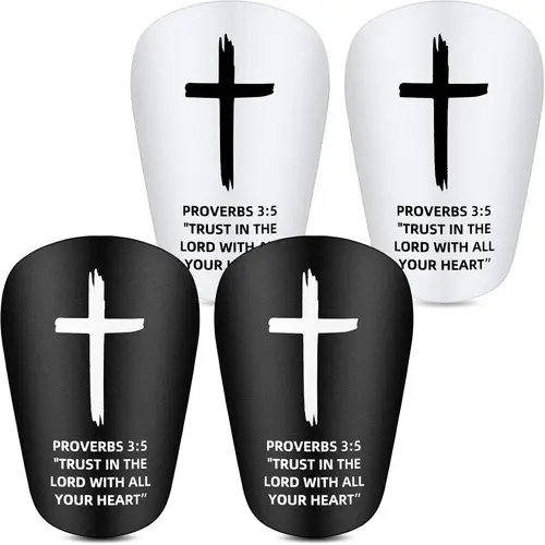 Unisex Adults Kids Soccer Shin Guards (2-Pair, 3.15x1.97in) - Lightweight PBT, Cross Print, Bible Proverbs, Antislip Straps, Protects Shins from Contact, Ball Sports Accessories