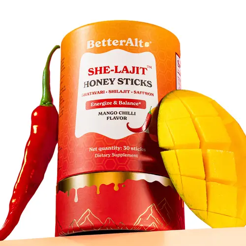 BetterAlt Women's Multi-Mineral SHE-Lajit Mango Chilli Honey Sticks | Shilajit, Shatavari & Saffron | Hormonal Balance & Energy - 30 Honey Packs