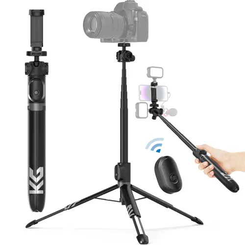 KraftGeek 60in Extendable-Leg Vlogging Tripod - 420g Compact Aluminum Alloy-Plastic Travel Stand with Universal Threads, Remote, Cold Shoe Mount for Cellphone, Compact Camera, GoPro Hero Series, DJI Osmo Action, Insta360, DJI Pocket 3 (Android 8.0+)