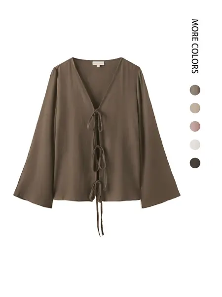 Women's Lightweight Linen Tie-Front Long Sleeve Top Blouse, Boho Shirt Blouse, Casual Summer Fashion, Breathable & Comfortable Design, Perfect for Daily Wear