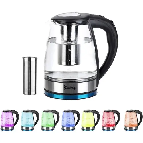 Ktaxon Electric Kettle with Glas,Electric Glass Kettle and Tea Maker with Temperature Controls 110V 1200W 1.8L Glass Electric Kettle with Filter, Stainless Steel Lid & Bottom