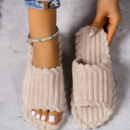 Women's Comfortable Fluffy Fleece Home Slippers, Soft Warm Bedroom House Slippers for Autumn and Winter Daily Indoor Wear, Ideal Gift, Footwear