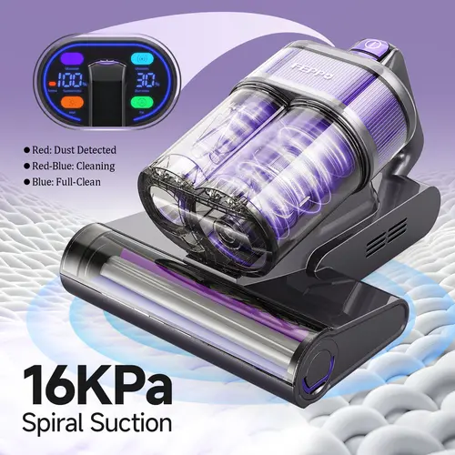 FEPPO Upgraded Mattress Vacuum Cleaner withUV-C Light & 149℉ HotAir & AromaTablet& LED Display, 4-in-1 Bed Vacuum for DustMitesRemoval, 40,000/minTapping, 16KPaPowerfulSuction, HEPAFilterHandheld VacuumforBedCouchSofa Carpet