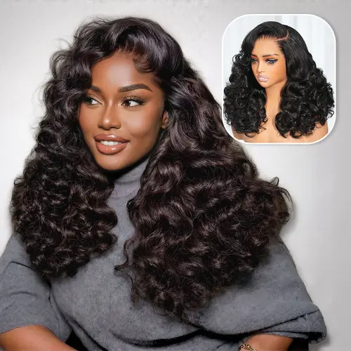 [Bomb Funmi Curl] Megalook 13x6 Glueless Bouncy Curl Wig With Drawstring Natural Black 100% Human Hair Wig#New Arrival Wig #Megalooknewarrivals