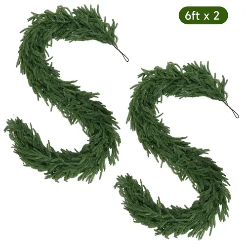 Synthetic Norfolk Pine Garlands - 2/4 Pcs 6 Ft Nature-Infused Real Touch Greenery, Holiday Home Decor Items for Table, Mantle, Wall Hanging, Indoor/Outdoor Christmas Decor (2, 6 Ft)