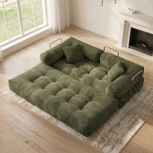 80.7'' Floor Sofa Bed, high quality sponge cushion comfortable corduroy convertible cloud sofa, multifunctional floor sofa bed, futon sofa suitable for living room, bedroom, study, apartment, rental room