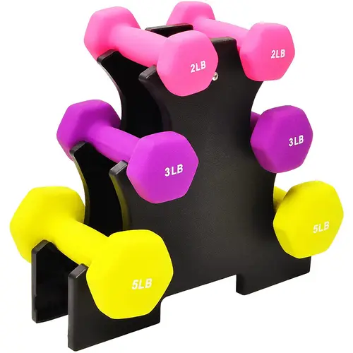 BalanceFrom 20 lb Neoprene Iron Dumbbell Hex Weights Set with Stand, Multi-Color