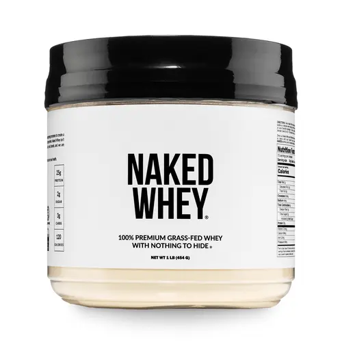 Naked Whey Unflavored - 100% Premium Grass Fed Whey Protein Powder - 1LB Grass-Fed, Non-GMO, No Additives, 25g Protein, 5.9g BCAAs - Only 1 Ingredients