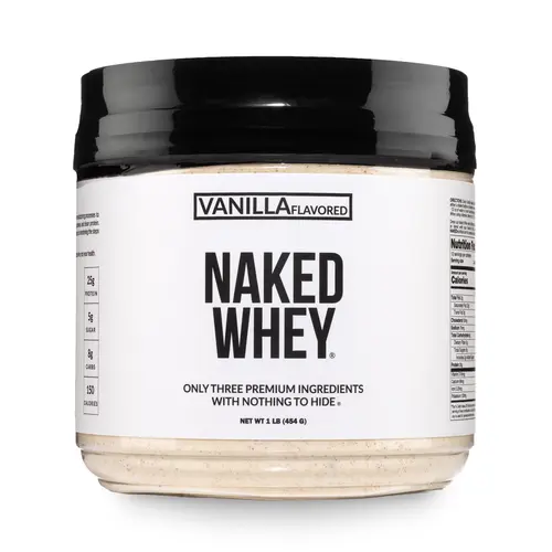 Naked Whey Vanilla Protein Powder - 1LB Grass-Fed, Non-GMO, No Additives, 25g Protein, 5.9g BCAAs - Only 3 Ingredients