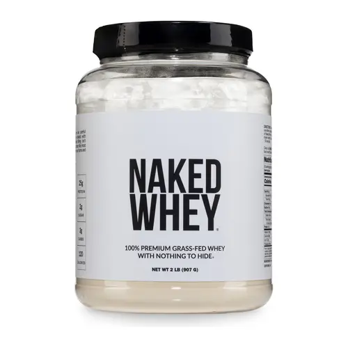 Naked Whey Unflavored - 100% Premium Grass Fed Whey Protein Powder - 2LB Grass-Fed, Non-GMO, No Additives, 25g Protein, 5.9g BCAAs - Only 1 Ingredients