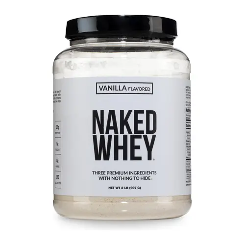 Naked Whey Vanilla Protein Powder - 2LB Grass-Fed, Non-GMO, No Additives, 25g Protein, 5.9g BCAAs - Only 3 Ingredients