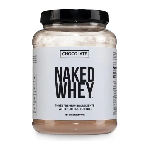 Naked Whey Chocolate Protein Powder - 2LB Grass-Fed, Non-GMO, No Additives, 25g Protein, 5.9g BCAAs - Only 3 Ingredients