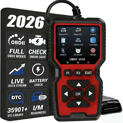 Compact V519 Automotive OBD2 Scanner Car Diagnostic Tool - ABS Plastic Plug-and-Play Code Reader with ABS Handles, 35901+ Error Codes Reading, Real-Time Battery Voltage Test, High-Quality Construction for All OBDII Cars