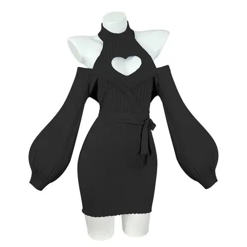 koruraclub Valentine's Day Women's Sweet Heart Pattern Knitted Dress Soft Knit Midi Dress for Spring & Autumn, Slim Fitting Casual Dress with Cute Heart Motifs TikTokShopBlackFriday