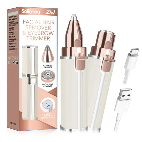 Solimpia Gentle 2-in-1 Electric Facial Hair Remover & Eyebrow Trimmer Portable USB Rechargeable for Women's Daily Use with LED Light Perfect for Mother's Day Gift