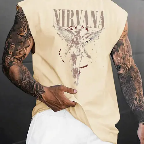 Men's Vintage Angel Graphic Print Fitted Knit Fabric Tank Top Vest, Casual Sleeveless Top for Summer, Men's Clothes for Daily Wear, Beaters Tank Top