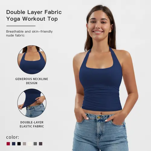 MFVIM Female Halter Neck Long Padded Sports Bra - Yoga Clothes, Workout Bras, Cloud Feeling Built-in Padding Crop Top Vest for Summer Athletic Yoga, Gym Wear,summerwins