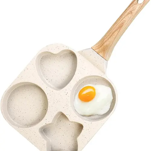 4 Holes Non-stick Egg Frying Pan, Multi-Functional Handled Skillet,Cooking Accessories,Wooden Handle Medical Stone Omelet Non-stick Cookware frying pan,Durable Small Breakfast Frying Pan, Easy-to-Clean Kitchen Cookware, Kitchen Gadgets Must Have outdoorfu