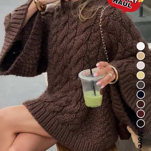 Women's Casual Plain Color Loose-Fit Sweater, Round Neck Long Sleeve Knitwear for Fall and Winter Daily Wear